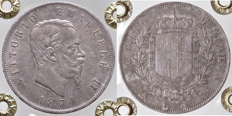 SAVOIA - Vittorio Emanuele II Re d'Italia (1861-1878) - 5 Lire 1870 M Pag. 490; ...