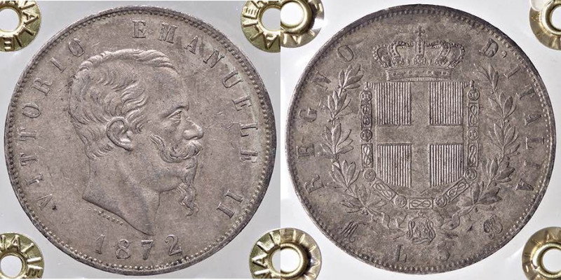 SAVOIA - Vittorio Emanuele II Re d'Italia (1861-1878) - 5 Lire 1872 M Pag. 494; ...