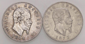 SAVOIA - Vittorio Emanuele II Re d'Italia (1861-1878) - 5 Lire 1873 e 1874 M AG Lotto di 2 monete
Lotto di 2 monete
MB+÷BB+