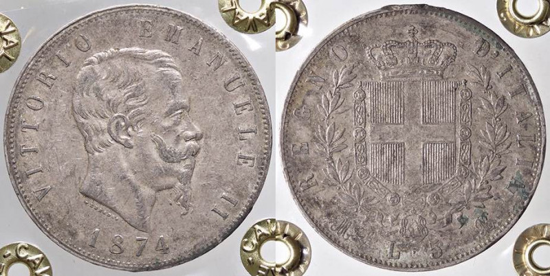 SAVOIA - Vittorio Emanuele II Re d'Italia (1861-1878) - 5 Lire 1874 M Pag. 498; ...