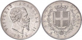 SAVOIA - Vittorio Emanuele II Re d'Italia (1861-1878) - 5 Lire 1876 R Pag. 501; Mont. 188 AG
BB-SPL