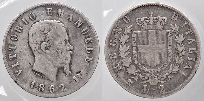 SAVOIA - Vittorio Emanuele II Re d'Italia (1861-1878) - 2 Lire 1862 N Stemma Pag...