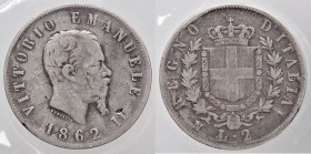 SAVOIA - Vittorio Emanuele II Re d'Italia (1861-1878) - 2 Lire 1862 N Stemma Pag. 505; Mont. 194 RR AG Sigillata Emilio Tevere
Sigillata Emilio Tever...