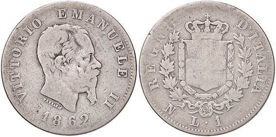SAVOIA - Vittorio Emanuele II Re d'Italia (1861-1878) - Lira 1862 N Stemma Pag. ...