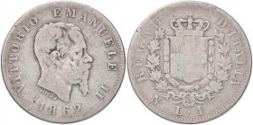 SAVOIA - Vittorio Emanuele II Re d'Italia (1861-1878) - Lira 1862 N Stemma Pag. 512; Mont. 202 R AG
qMB