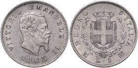 SAVOIA - Vittorio Emanuele II Re d'Italia (1861-1878) - Lira 1863 M Stemma Pag. 514; Mont. 204 AG
qSPL/SPL