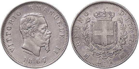 SAVOIA - Vittorio Emanuele II Re d'Italia (1861-1878) - Lira 1867 M Stemma Pag. ...