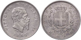 SAVOIA - Vittorio Emanuele II Re d'Italia (1861-1878) - Lira 1867 M Stemma Pag. 518; Mont. 206 AG
BB-SPL