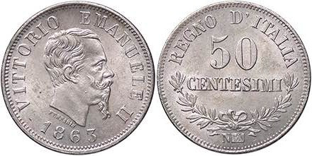 SAVOIA - Vittorio Emanuele II Re d'Italia (1861-1878) - 50 Centesimi 1863 N Valo...