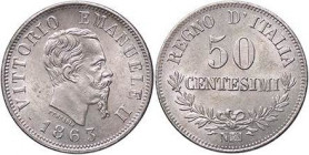 SAVOIA - Vittorio Emanuele II Re d'Italia (1861-1878) - 50 Centesimi 1863 N Valore Pag. 528; Mont. 218 AG Delicata patina
Delicata patina
qFDC