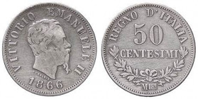 SAVOIA - Vittorio Emanuele II Re d'Italia (1861-1878) - 50 Centesimi 1866 M Valore Pag. 530; Mont. 219 R AG
MB÷qBB