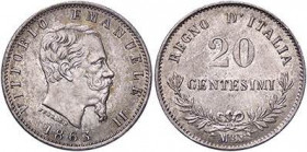 SAVOIA - Vittorio Emanuele II Re d'Italia (1861-1878) - 20 Centesimi 1863 M Valore Pag. 535; Mont. 226 AG Delicata patina
Delicata patina
qFDC