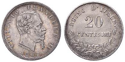 SAVOIA - Vittorio Emanuele II Re d'Italia (1861-1878) - 20 Centesimi 1867 T Valo...