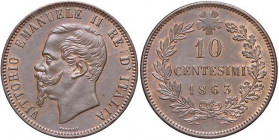 SAVOIA - Vittorio Emanuele II Re d'Italia (1861-1878) - 10 Centesimi 1863 Pag. 540; Mont. 231 CU
qFDC