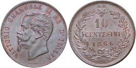 SAVOIA - Vittorio Emanuele II Re d'Italia (1861-1878) - 10 Centesimi 1866 H Pag. 544; Mont. 237 CU
qFDC