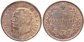 SAVOIA - Vittorio Emanuele II Re d'Italia (1861-1878) - 5 Centesimi 1861 N Mont. 249b; Gig. 103a RR CU Testa tozza
Testa tozza - 
FDC