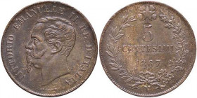 SAVOIA - Vittorio Emanuele II Re d'Italia (1861-1878) - 5 Centesimi 1867 N Pag. 556; Mont. 252 CU
SPL+/qFDC