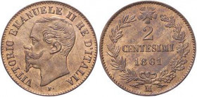 SAVOIA - Vittorio Emanuele II Re d'Italia (1861-1878) - 2 Centesimi 1861 M Pag. 557; Mont. 254 CU Rame rosso
Rame rosso
FDC