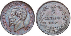 SAVOIA - Vittorio Emanuele II Re d'Italia (1861-1878) - 2 Centesimi 1862 N Mont. 256b RRR CU N grande Splendida patina
N grande - Splendida patina
q...