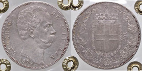 SAVOIA - Umberto I (1878-1900) - 5 Lire 1879 Pag. 590; Mont. 33 AG Spazzolata - Sigillata Francesco Cavaliere
Spazzolata - Sigillata Francesco Cavali...