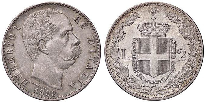 SAVOIA - Umberto I (1878-1900) - 2 Lire 1898 Pag. 599; Mont. 44 R AG
SPL/SPL+