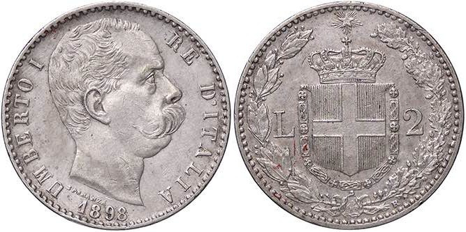 SAVOIA - Umberto I (1878-1900) - 2 Lire 1898 Pag. 599; Mont. 44 R AG
BB-SPL