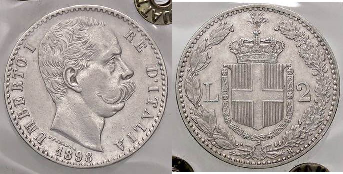 SAVOIA - Umberto I (1878-1900) - 2 Lire 1898 Pag. 599; Mont. 44 R AG Sigillata Q...