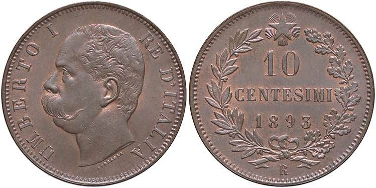 SAVOIA - Umberto I (1878-1900) - 10 Centesimi 1893 R Pag. 613; Mont. 62 NC CU Ri...