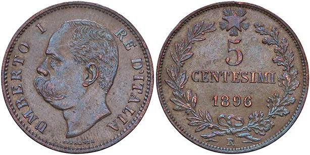 SAVOIA - Umberto I (1878-1900) - 5 Centesimi 1896 Pag. 618; Mont. 66 R CU Colpet...