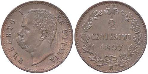 SAVOIA - Umberto I (1878-1900) - 2 Centesimi 1897 Pag. 622; Mont. 70 CU
SPL-FDC