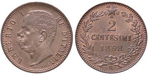 SAVOIA - Umberto I (1878-1900) - 2 Centesimi 1898 Pag. 623; Mont. 71 CU
FDC