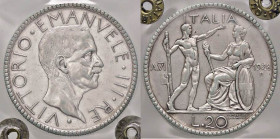 SAVOIA - Vittorio Emanuele III (1900-1943) - 20 Lire 1928 A VI Littore Pag. 673; Mont. 67 R AG Frattura di conio a ore 1 del R/ - Sigillata Quattro Ba...