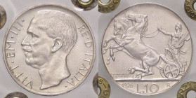 SAVOIA - Vittorio Emanuele III (1900-1943) - 10 Lire 1926 Biga Pag. manca; Mont. manca RR AG Bordo largo al D/ e stretto al R/ Sigillata Giovanni Gaud...