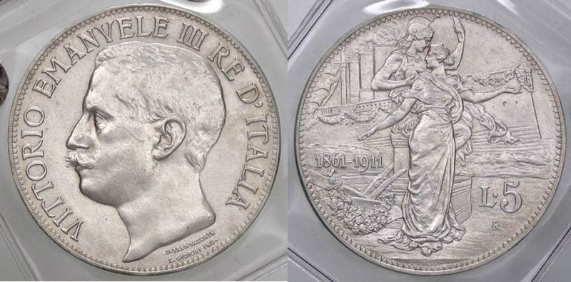 SAVOIA - Vittorio Emanuele III (1900-1943) - 5 Lire 1911 Cinquantenario Pag. 707...