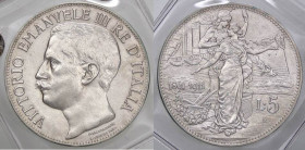 SAVOIA - Vittorio Emanuele III (1900-1943) - 5 Lire 1911 Cinquantenario Pag. 707; Mont. 110 R AG Sigillata Quattro Baj
SPL