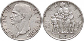 SAVOIA - Vittorio Emanuele III (1900-1943) - 5 Lire 1936 XIV Fecondità Pag. 719; Mont. 133 AG
qSPL