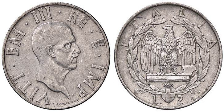 SAVOIA - Vittorio Emanuele III (1900-1943) - 2 Lire 1936 XIV Impero Pag. 754; Mo...