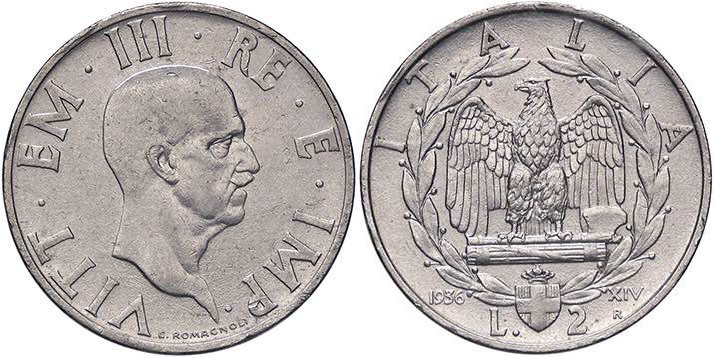 SAVOIA - Vittorio Emanuele III (1900-1943) - 2 Lire 1936 XIV Impero Pag. 754; Mo...