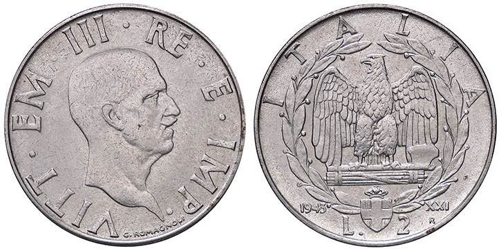 SAVOIA - Vittorio Emanuele III (1900-1943) - 2 Lire 1943 XXI Impero Pag. 762; Mo...
