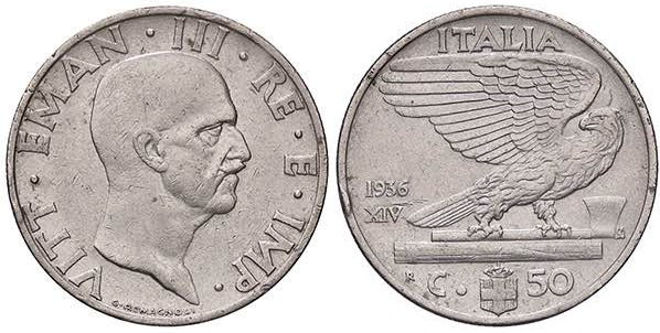 SAVOIA - Vittorio Emanuele III (1900-1943) - 50 Centesimi 1936 XIV Impero Pag. 8...
