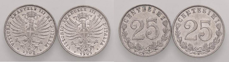 SAVOIA - Vittorio Emanuele III (1900-1943) - 25 Centesimi 1902 e 1903 Pag. 827 e...