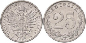 SAVOIA - Vittorio Emanuele III (1900-1943) - 25 Centesimi 1903 Pag. 828; Mont. 274 R NI
SPL/qSPL
