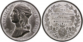 MEDAGLIE - PERSONAGGI - Raffaello Sanzio (pittore e architetto) (1483-1520) - Medaglia 1833 - IV centenario della nascita MB Ø 55
BB-SPL