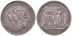 MEDAGLIE ESTERE - GERMANIA - LORENA - Leopoldo I (1697-1729) - Medaglia 1736 - Matrimonio con Maria Teresa d'Asburgo Mont. 1669 AG Ø 28 Patina di anti...
