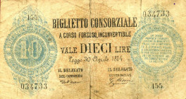 CARTAMONETA - CONSORZIALI - Biglietti Consorziali - 10 Lire 30/04/1874 Gav. 5 R Dell'Ara/Mirone
Dell'Ara/Mirone - 
meglio di MB