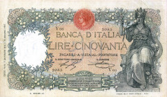 CARTAMONETA - BANCA d'ITALIA - Vittorio Emanuele III (1900-1943) - 50 Lire 05/01/1918 - Buoi Alfa 216; Lireuro 4G RR Stringher/Sacchi Restauro a d.
S...