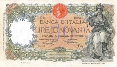 CARTAMONETA - BANCA d'ITALIA - Vittorio Emanuele III (1900-1943) - 50 Lire 28/12/1916 - Buoi Alfa 212; Lireuro 4C RR Stringher/Sacchi Restauri
String...