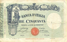 CARTAMONETA - BANCA d'ITALIA - Vittorio Emanuele III (1900-1943) - 50 Lire - Fascetto con matrice 22/04/1930 Alfa 178; Lireuro 5/14 Stringher/Cima
St...