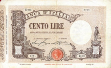 CARTAMONETA - BANCA d'ITALIA - Vittorio Emanuele III (1900-1943) - 100 Lire - Barbetti con matrice 11/10/1927 - Fascio Alfa 344; Lireuro 17E R Stringh...