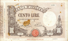 CARTAMONETA - BANCA d'ITALIA - Vittorio Emanuele III (1900-1943) - 100 Lire - Barbetti con matrice 15/01/1929 - Fascio Alfa 346; Lireuro 17G R Stringh...